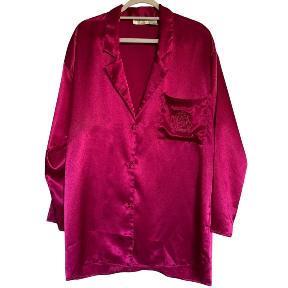 Vintage Victoria's Secret Gold‎ Label Burgundy Satin Nightshirt Size Medium
